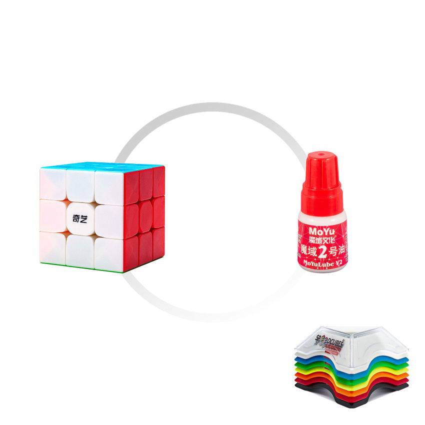 Комплект кубик Рубика для новичка QiYi (MofangGe) Warrior S 3x3x3 + смазка MoYu Red Lube V2 + подставка для кубика
